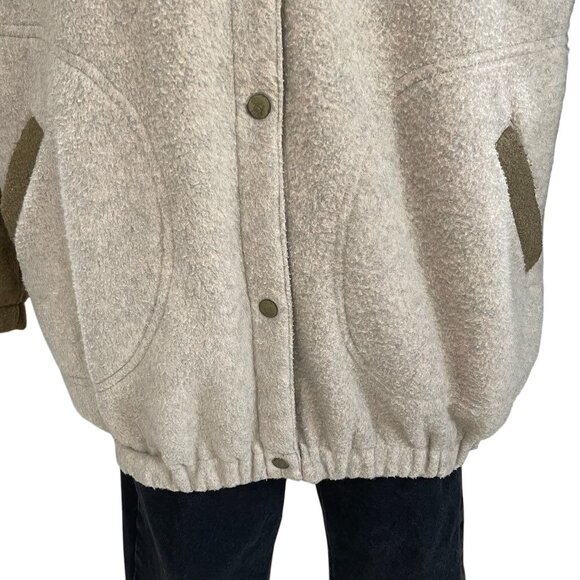 Ladies Sherpa Fleece Jacket L Tan And Olive Oversized Snap Button Coat - Picture 5 of 12